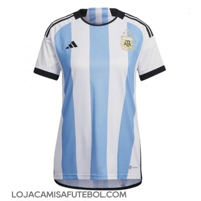 Camisa de Futebol Argentina Equipamento Principal Mulheres Mundo 2022 Manga Curta